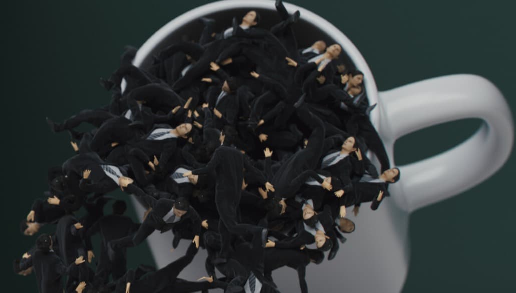 A better version of the Severance coffee mug filled with little men